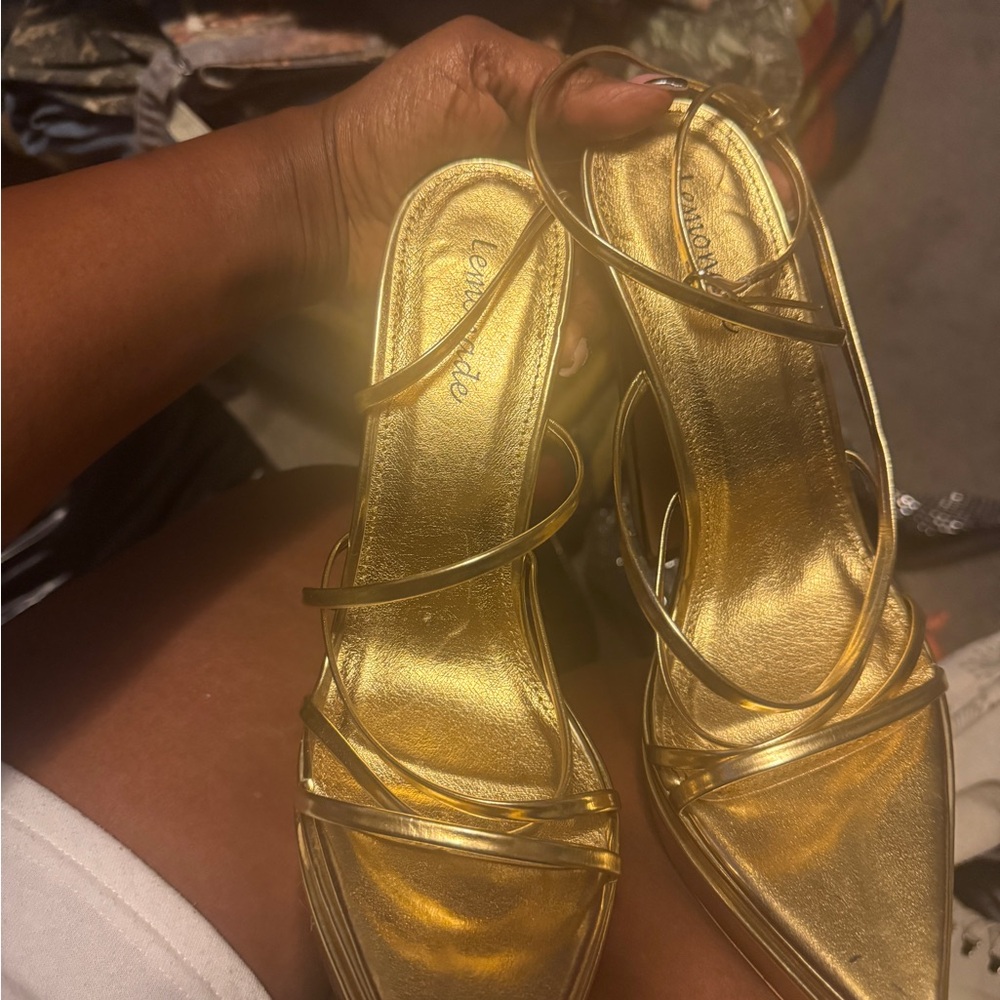 Lemon Metallic Gold Strappy Heels